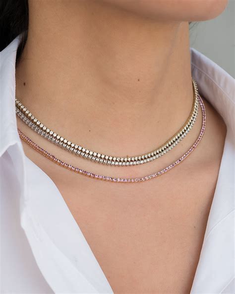 3 Prong Diamond Tennis Necklace - Zoe Lev Jewelry