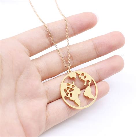 New World Map Pendant Necklaces Earth Day Wanderlust Personalized jewelry Outdoor metal fashion ...