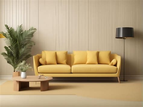 Premium AI Image | A yellow sofa in living room