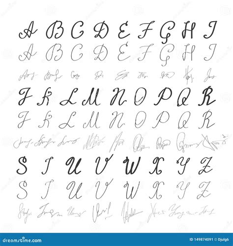 Alphabet in English. Hand Drawn Typeface. Letters Handwritten in Modern ...