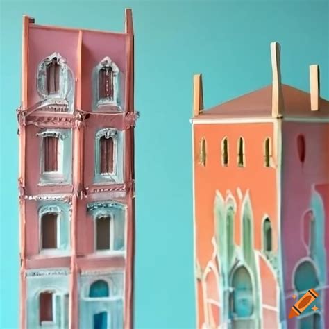 Photorealistic paper model of venice in pastel colors on Craiyon