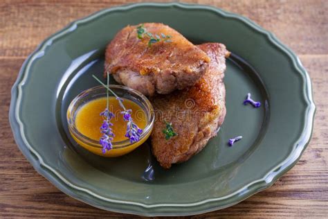 Duck Breasts with Sweet and Spicy Honey Mustard Sauce on Plate. Stock Image - Image of clean ...