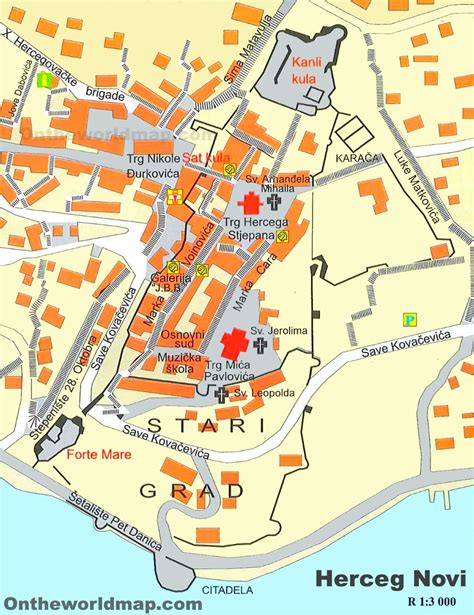 Herceg Novi Old Town map - Ontheworldmap.com