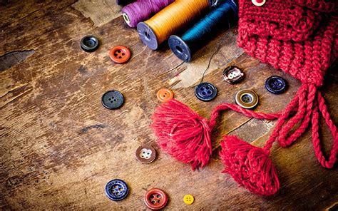 HD wallpaper: assorted button lot and red knit textile, buttons, thread, hat | Wallpaper Flare
