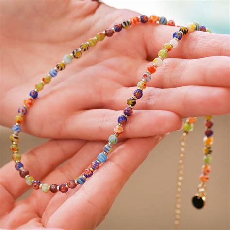 Colourful Mixed Beads Necklace in Gold | Lisa Angel