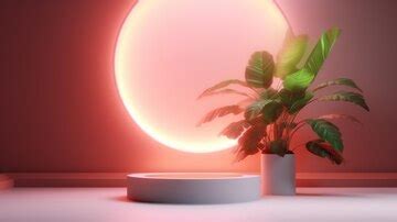 Premium Photo | A white round table with a plant in the middle and a ...