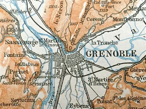 Antique 1914 Grenoble France Map From Baedekers Guide Atlas | Etsy