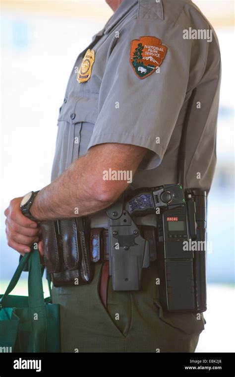 Park Ranger wearing taser gun, USA, Wyoming, Yellowstone National Park ...