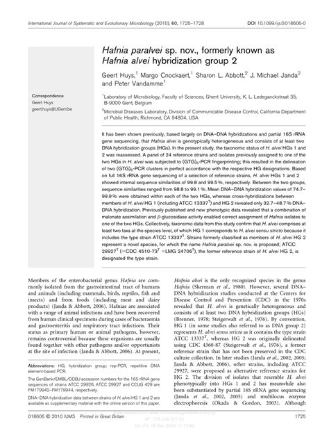 (PDF) Hafnia paralvei sp. nov., formerly known as Hafnia alvei hybridization group 2