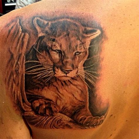 black and grey Mountain lion tattoo done by cesar perez from keene NH ...