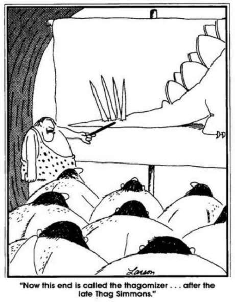 Gary Larson Inventor of the Thagomizer | Far side cartoons, Far side comics, The far side