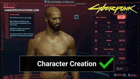 Cyberpunk 2077 Character Creation - Game Specifications