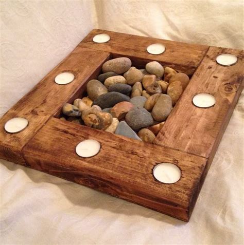 Candle holder with natural stones DIY Wooden Candle Holders, Wooden Candles, Diy Candles, Candle ...