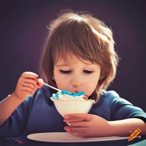 Kid enjoying a bowl of ice cream on Craiyon