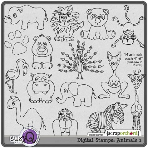 Digital Stamps: Animals 1 by SuzyQ Scraps | Digital stamps, Scrapbooking stamps, Elementary art