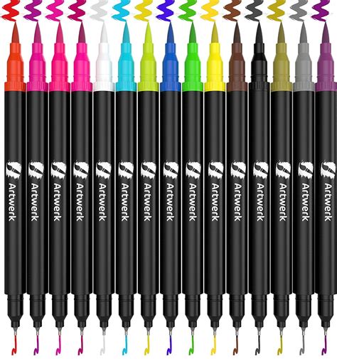 15 Pack Caligraphy Brush Marker Pens [Bullet Journal] Dual Tip Pastel Colored Japanese Pen Fine ...