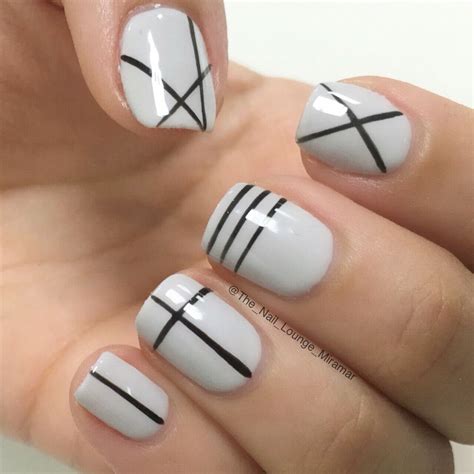 Black Nails With Lines Design - Molly Nails