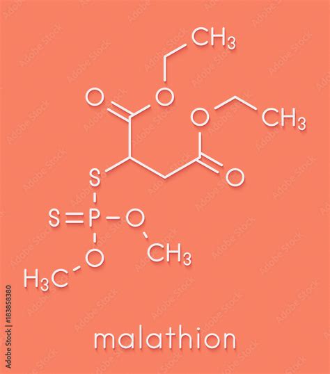 Malathion insecticide molecule. Used to treat head lice, body lice, scabies and in agriculture ...
