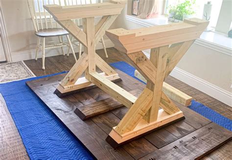 DIY Counter Height Farmhouse Trestle Table | Recipe | Diy farmhouse table, Diy dining room table ...