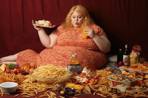 Premium Photo | An obese woman eating junk food Generative AI