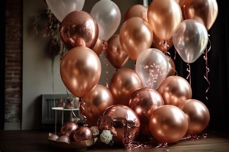 Premium AI Image | Rose Gold Elegance Balloons and Gilded Ribbons