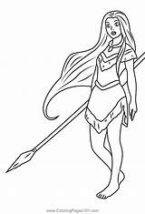 Pocahontas With Spear Coloring Page For Kids  Free sketch template