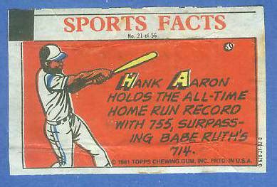 1981 Topps Thirst Break #21 Hank Aaron 'Home Run Record'