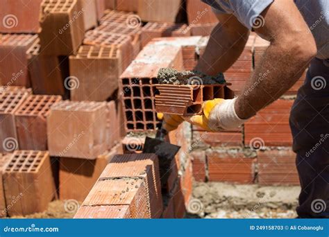 Masters Who Make Concrete Mortar and Masonry in Construction Stock ...