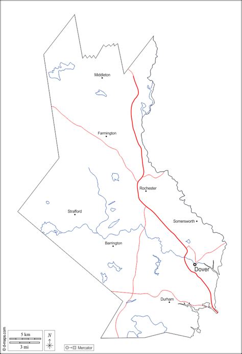 Strafford County free map, free blank map, free outline map, free base map outline, hydrography ...