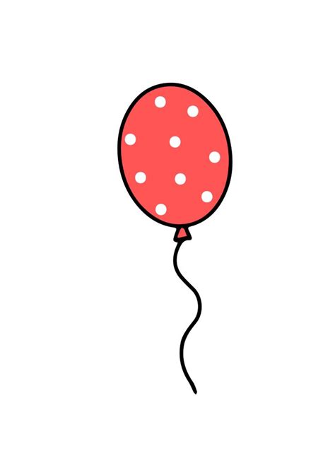 a red balloon with white polka dots on it's tail is floating in the air