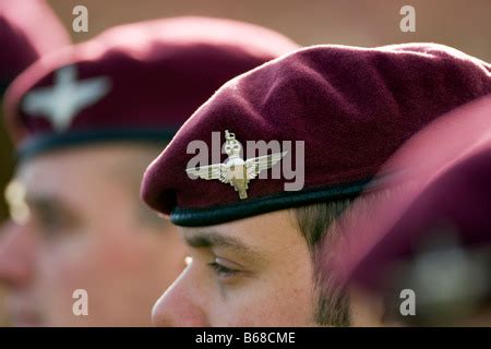 Members of the British Army's elite Parachute Regiment on parade in Melville Barracks Colchester ...