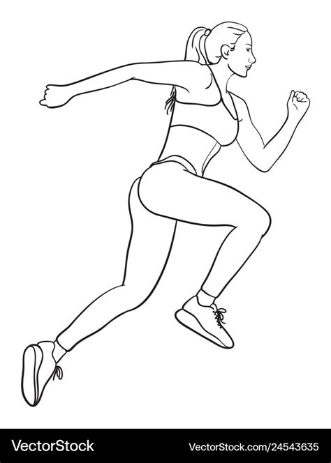 Woman running line art Royalty Free Vector Image