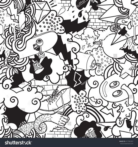 Seamless pattern. Graffiti doodles street art illustration in black ...