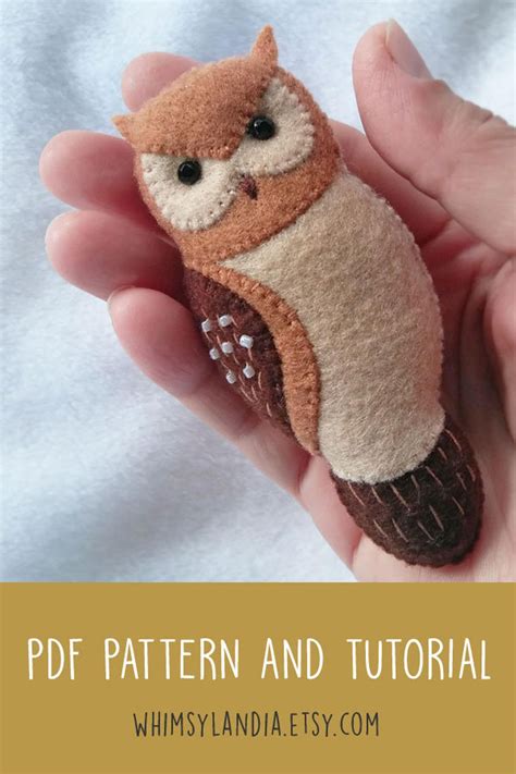 PDF Pattern of Mini Brown Horned Owl Felt Brooch Ornament Soft Toy, Felt Animal Pattern and ...