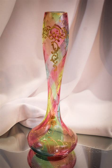 Rainbow Victorian Bohemian Glass Gilt Vase Auction