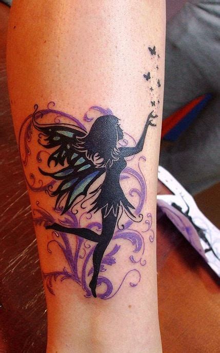 Nice black fairy with purple patterns tattoo - Tattooimages.biz