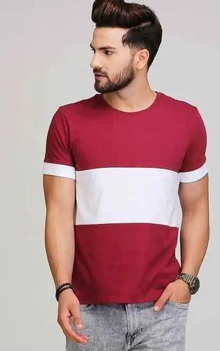 Cotton Men Maroon And White Round Neck T Shirt at Rs 165 in Noida | ID: 22000842262