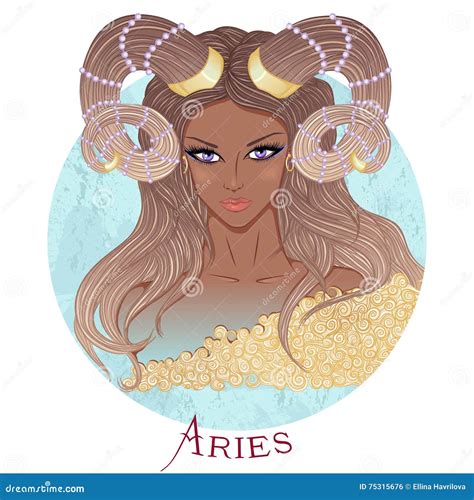 Segno Astrologico Dell'Ariete Come Bella Ragazza Afroamericana Illustrazione Vettoriale ...