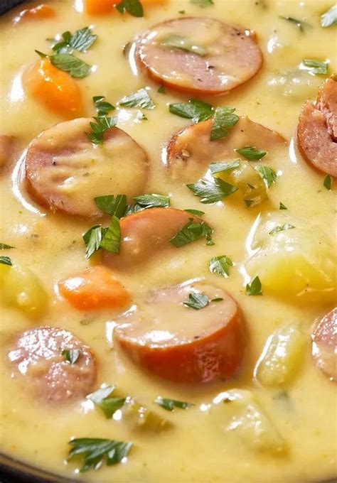 Slow Cooker German Potato Soup with Sausages | Recipe | Soup recipes ...