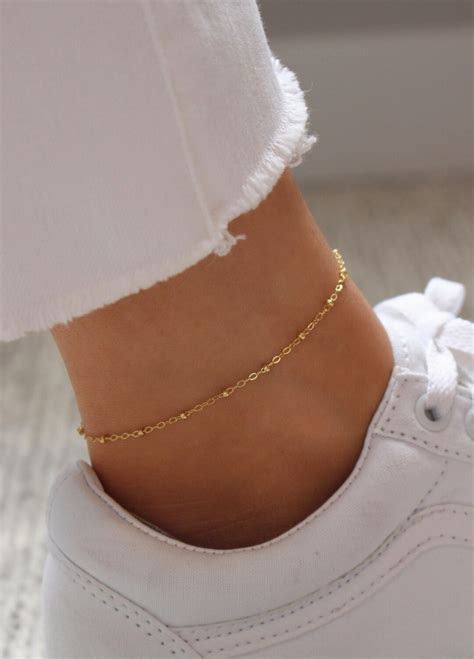 Gold Beaded Anklet Delicate Anklet Chain Dainty Gold - Etsy