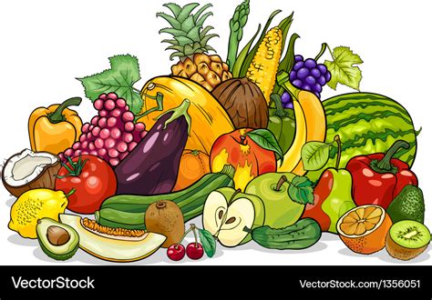 Fruits and vegetables group cartoon Royalty Free Vector