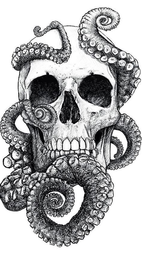 Skulls: #Skull with octopus tentacles. … | Картинки черепа, Кельтские татуировки, Наброски