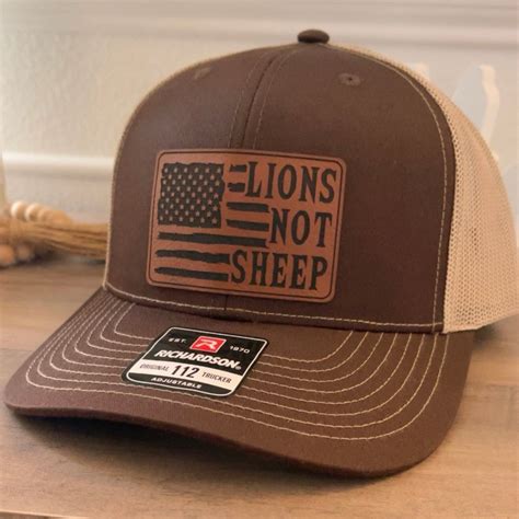 Lions Not Sheep American Flag Leather Patch Hat Brown – VividEditions