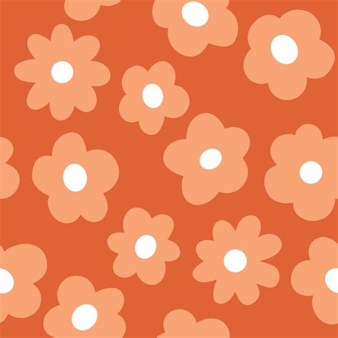 Orange Cartoon Flowers Background, Seamless Pattern Vector. Simple ...