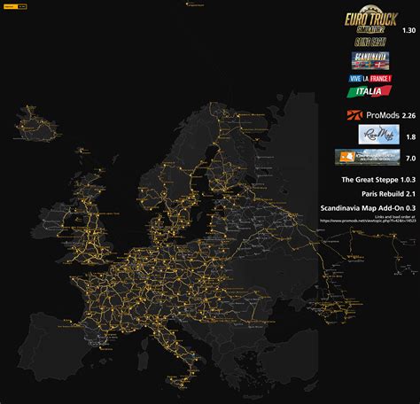 Here's what ETS 2's full map looks like with all DLC, ProMods, RusMap ...