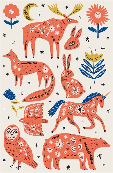 Scandinavian Ornate Animals Bundle, an Animal Illustration by Annie ...