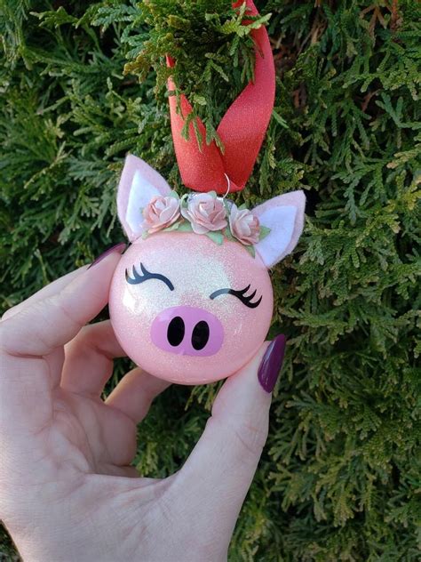 Pig Ornament Farm Christmas Ornament Glitter Ornament Personalized & Handmade Farm Animals With ...