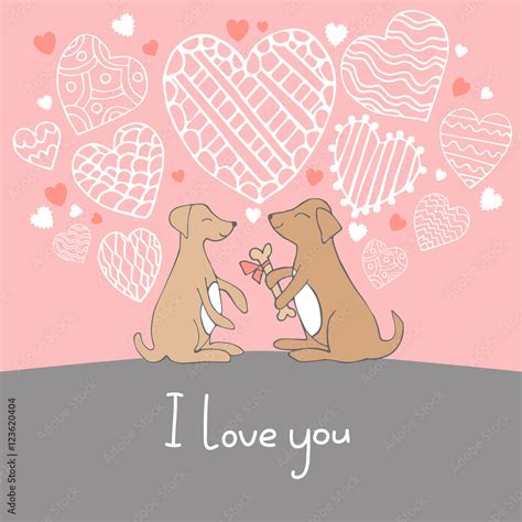 Cute cartoon hand drawn illustration with dogs in love. Vector illustration Stock Vector | Adobe ...