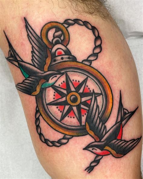 American Traditional Compass Rose Tattoo