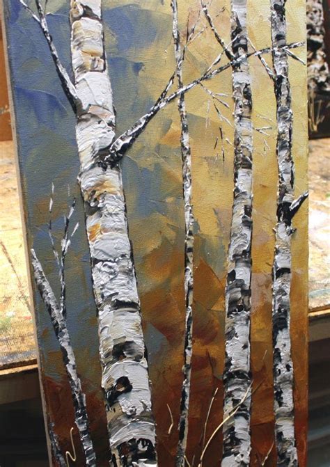 LARGE Home Decor.Birch Tree Painting.Abstract Acrylic Textured Painting.Triptych.Fall Painting ...